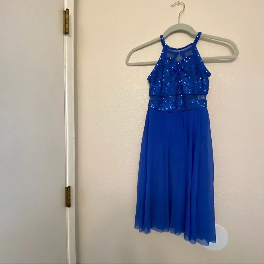 WEISSMAN Dance blue sequin Costume maxi dress lyrical 9876 child IC- child 7/8